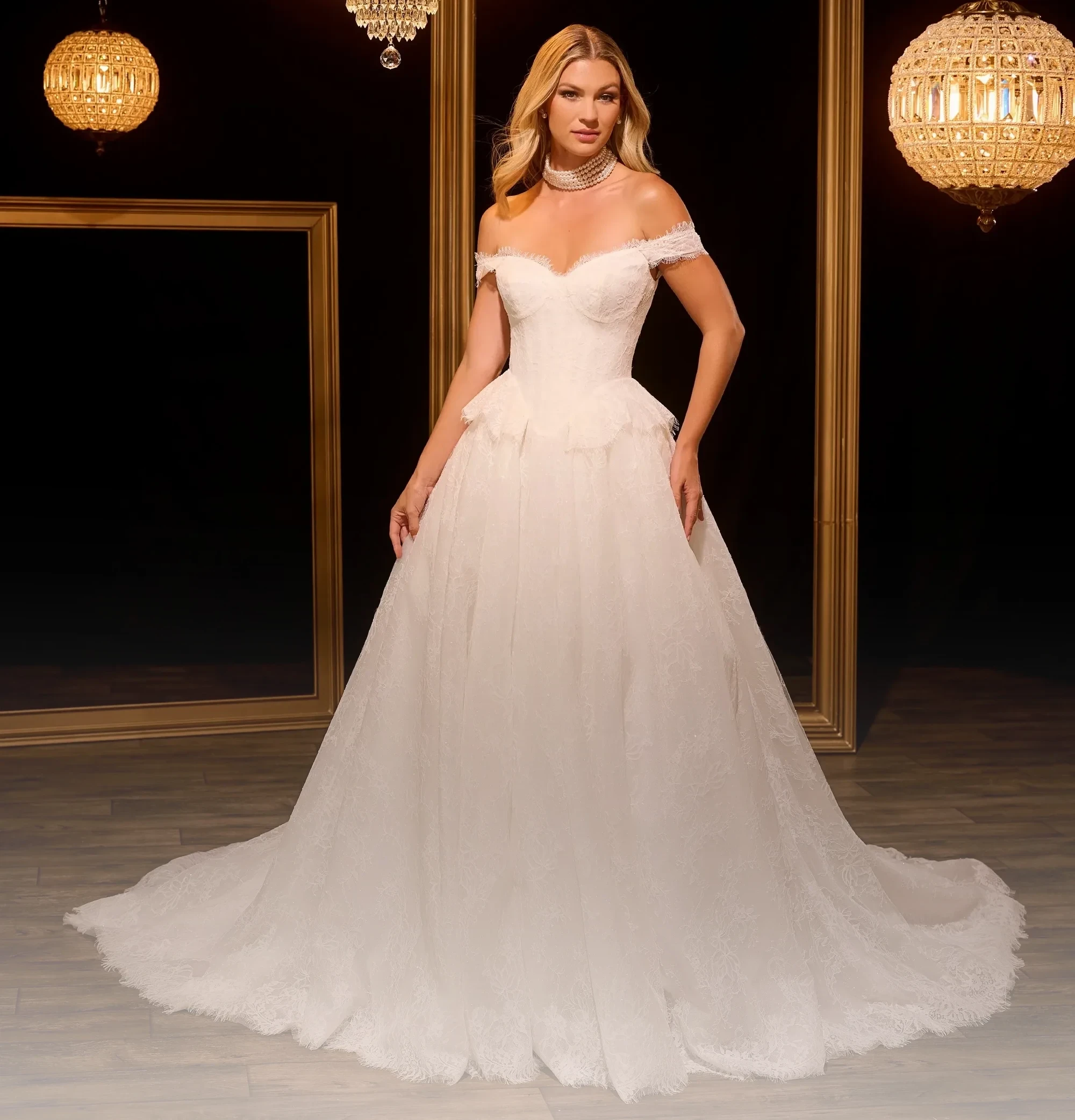 Blonde bride in Christina Wu dress