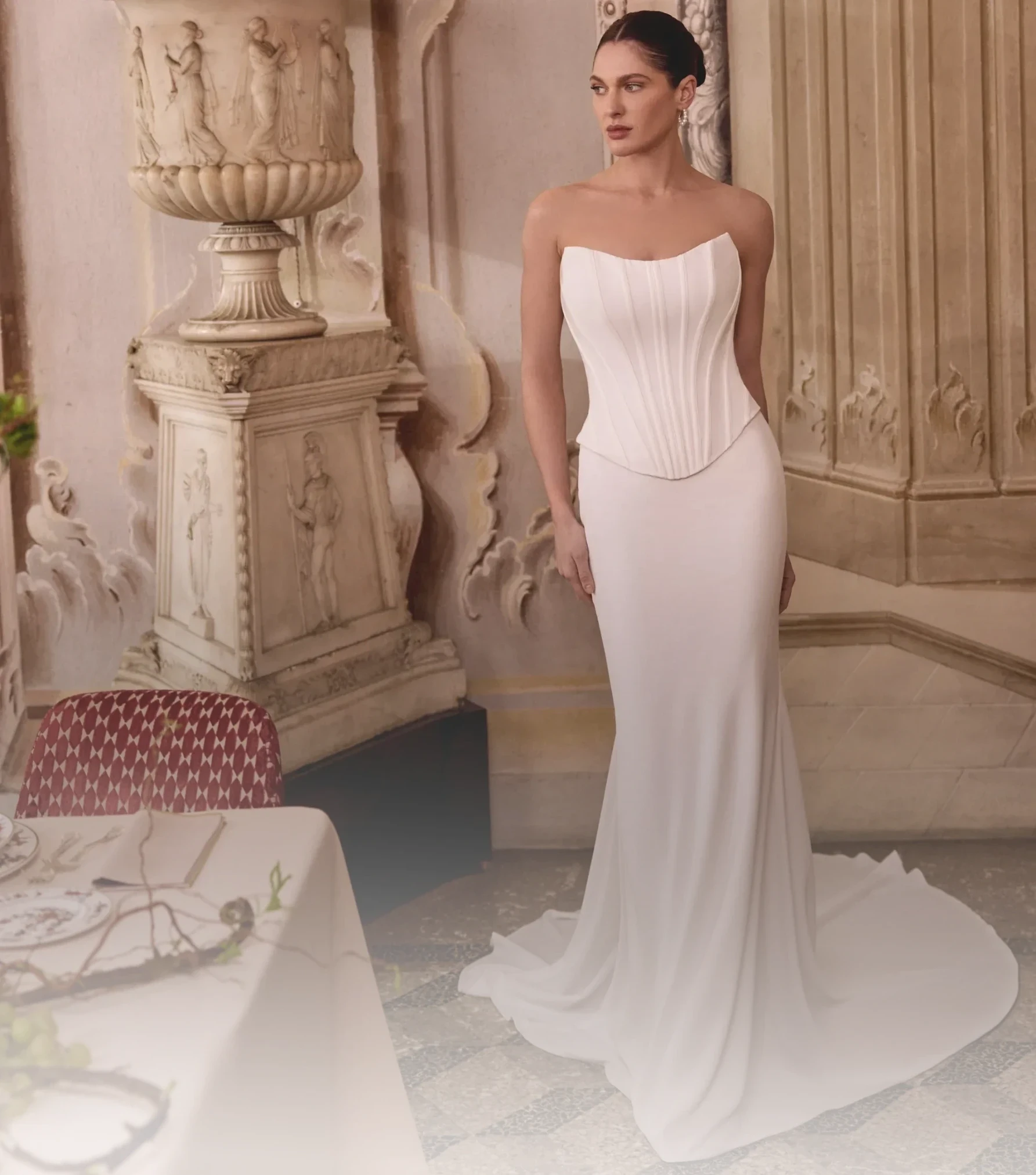 Brunette bride in Justin Alexander dress